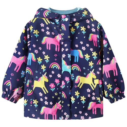JinBei Softshelljacke Mädchen Kinder Wasserdicht Regenjacke Windjacke Übergangsjacke Jacke Marineblau Animalischer Druck mit Weichesfütterung Kapuzenjacke Wanderjacke Outdoorjacke für 3 4 Jahre von JinBei