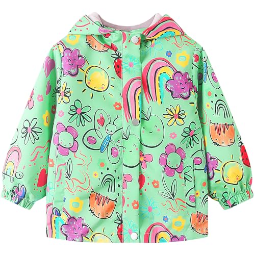 JinBei Softshelljacke Mädchen Kinder Wasserdicht Regenjacke Windjacke Übergangsjacke Jacke mit Weichesfütterung Kapuzenjacke Wanderjacke Outdoorjacke für 9 10 Jahre, Grüner Schmetterling von JinBei