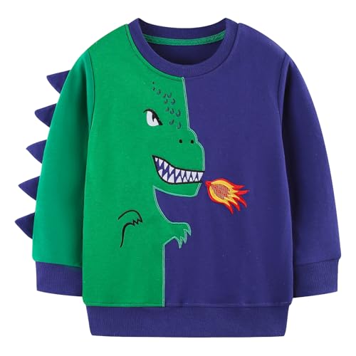 JinBei Sweatshirt Baby Jungen Pullover Sport Kinder Baumwolle Jumper Langarm Sweater Pull Casual Kleinkind Dinosauriermuster Langarmshirts Streetwear Schule Tops Alter 3-4 Jahre, Gr 98-104 von JinBei
