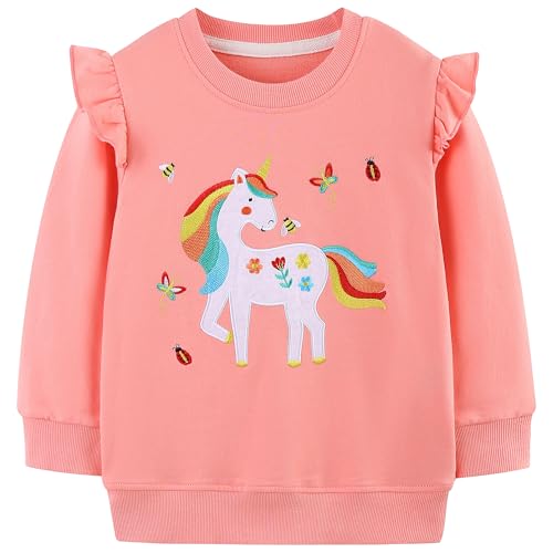 JinBei Sweatshirt für Mädchen Kinder Pullover Baumwolle Top Casual Rundhalsausschnitt Jumper Kleinkind Pferd Muster Druck Warme Langarmshirt, Alter 3-4 Jahre, Gr. 98-104 von JinBei