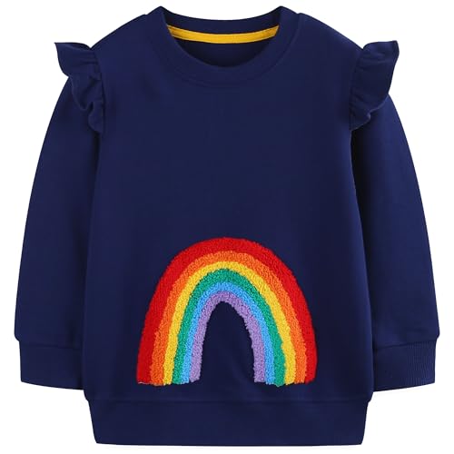 JinBei Sweatshirt für Mädchen Kinder Pullover Baumwolle Top Casual Rundhalsausschnitt Jumper Kleinkind Regenbogen Druck Warme Langarmshirt, Alter 3-4 Jahre, Gr. 98-104 von JinBei