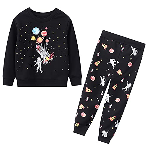 JinBei Trainingsanzug Set für Baby Jungen Freizeitanzug Kinder Jogginganzug Baumwolle Schwarz Planet Rakete Sportbekleidung Langarm Sweatshirt Pullover und Hosen Anzug Sportanzug Alter 2-3 Jahre von JinBei