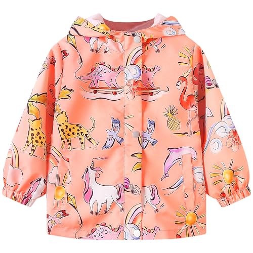 JinBei Wasserdicht Mädchen Kinder Softshelljacke Rosa Pferd Tierdruck Regenjacke Windjacke Übergangsjacke Jacke mit Weichesfütterung Kapuzenjacke Wanderjacke Outdoorjacke für 6 7 Jahre von JinBei