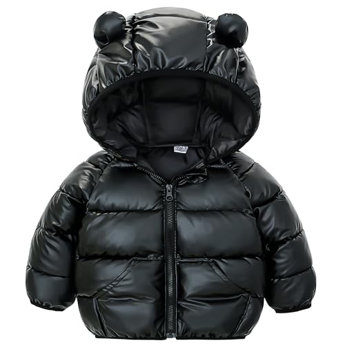 JinBei Winter Mantel Kleinkind Winterjacke Jungen Schwarz Steppjacke Kinderjacke mit Kapuze Ultraleicht Kinder Jacket Herbstjacke Baby Jacke mit Zwei Taschen, GR.92-98 von JinBei