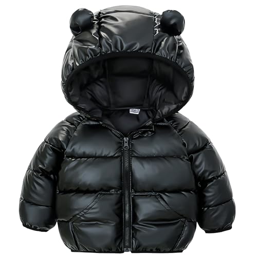 JinBei Winterjacke Jungen Schwarz Unisex Steppjacke Kinderjacke mit Kapuze Ultraleicht Kinder Jacket Wintermantel Herbstjacke Baby Winter Jacke mit Zwei Taschen, GR.86-92 von JinBei