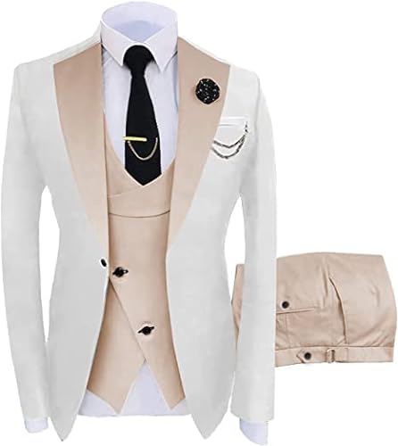 JinXuanYa Herren 3 Teilig Herren Anzug Slim Fit Schal Revers Blazer Smoking für Hochzeit Trauzeugen (Blazer+Weste+Hose) von JinXuanYa