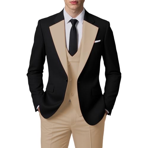JinXuanYa Herren 3 Teilig Herren Anzug Slim Fit Schal Revers Blazer Smoking für Hochzeit Trauzeugen (Blazer+Weste+Hose) von JinXuanYa
