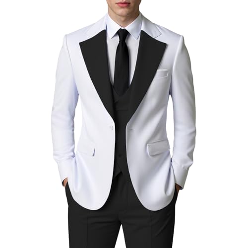 JinXuanYa Herren 3 Teilig Herren Anzug Slim Fit Schal Revers Blazer Smoking für Hochzeit Trauzeugen (Blazer+Weste+Hose) von JinXuanYa