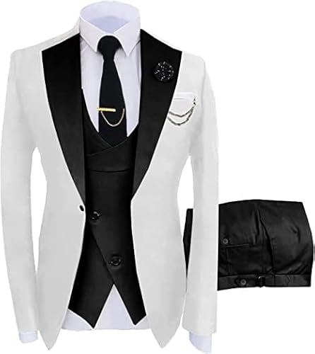 JinXuanYa Herren 3 Teilig Herren Anzug Slim Fit Schal Revers Blazer Smoking für Hochzeit Trauzeugen (Blazer+Weste+Hose) von JinXuanYa