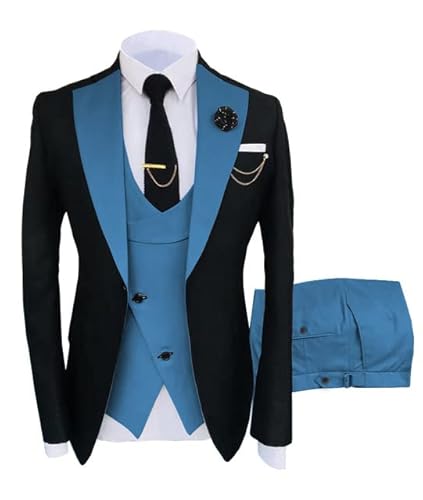 JinXuanYa Herren 3 Teilig Herren Anzug Slim Fit Schal Revers Blazer Smoking für Hochzeit Trauzeugen (Blazer+Weste+Hose) von JinXuanYa