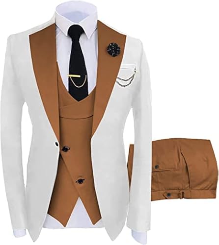 JinXuanYa Herren 3 Teilig Herren Anzug Slim Fit Schal Revers Blazer Smoking für Hochzeit Trauzeugen (Blazer+Weste+Hose) von JinXuanYa