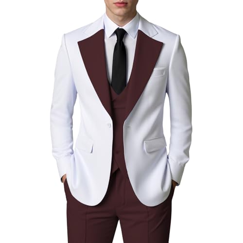JinXuanYa Herren 3 Teilig Herren Anzug Slim Fit Schal Revers Blazer Smoking für Hochzeit Trauzeugen (Blazer+Weste+Hose) von JinXuanYa