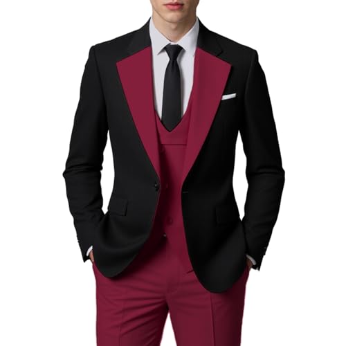 JinXuanYa Herren 3 Teilig Herren Anzug Slim Fit Schal Revers Blazer Smoking für Hochzeit Trauzeugen (Blazer+Weste+Hose) von JinXuanYa