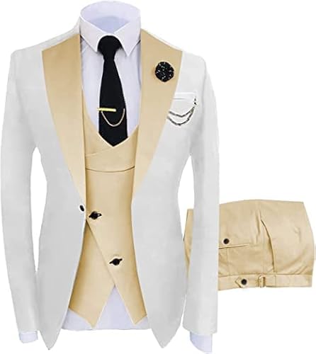 JinXuanYa Herren 3 Teilig Herren Anzug Slim Fit Schal Revers Blazer Smoking für Hochzeit Trauzeugen (Blazer+Weste+Hose) von JinXuanYa