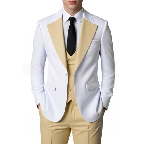 JinXuanYa Herren 3 Teilig Herren Anzug Slim Fit Schal Revers Blazer Smoking für Hochzeit Trauzeugen (Blazer+Weste+Hose) von JinXuanYa