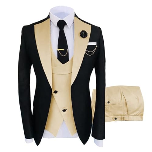 JinXuanYa Herren 3 Teilig Herren Anzug Slim Fit Schal Revers Blazer Smoking für Hochzeit Trauzeugen (Blazer+Weste+Hose) von JinXuanYa