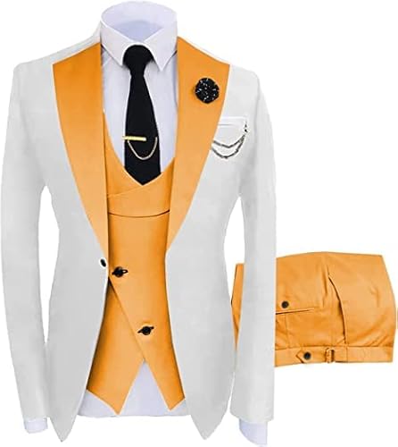 JinXuanYa Herren 3 Teilig Herren Anzug Slim Fit Schal Revers Blazer Smoking für Hochzeit Trauzeugen (Blazer+Weste+Hose) von JinXuanYa