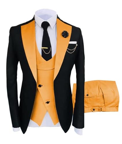 JinXuanYa Herren 3 Teilig Herren Anzug Slim Fit Schal Revers Blazer Smoking für Hochzeit Trauzeugen (Blazer+Weste+Hose) von JinXuanYa