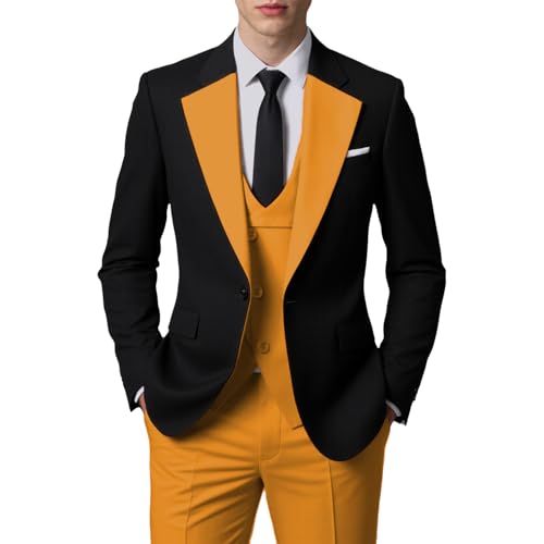 JinXuanYa Herren 3 Teilig Herren Anzug Slim Fit Schal Revers Blazer Smoking für Hochzeit Trauzeugen (Blazer+Weste+Hose) von JinXuanYa