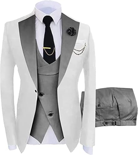 JinXuanYa Herren 3 Teilig Herren Anzug Slim Fit Schal Revers Blazer Smoking für Hochzeit Trauzeugen (Blazer+Weste+Hose) von JinXuanYa