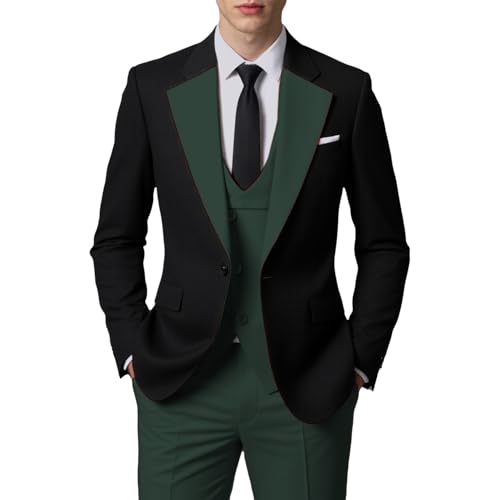 JinXuanYa Herren 3 Teilig Herren Anzug Slim Fit Schal Revers Blazer Smoking für Hochzeit Trauzeugen (Blazer+Weste+Hose) von JinXuanYa