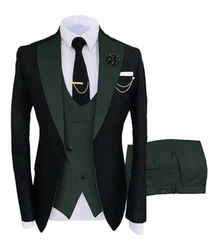 JinXuanYa Herren 3 Teilig Herren Anzug Slim Fit Schal Revers Blazer Smoking für Hochzeit Trauzeugen (Blazer+Weste+Hose) von JinXuanYa