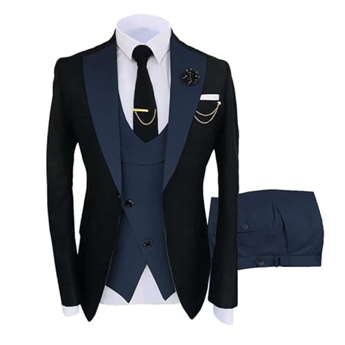 JinXuanYa Herren 3 Teilig Herren Anzug Slim Fit Schal Revers Blazer Smoking für Hochzeit Trauzeugen (Blazer+Weste+Hose) von JinXuanYa