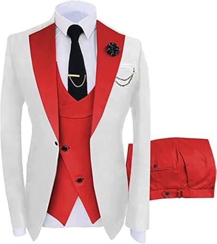 JinXuanYa Herren 3 Teilig Herren Anzug Slim Fit Schal Revers Blazer Smoking für Hochzeit Trauzeugen (Blazer+Weste+Hose) von JinXuanYa