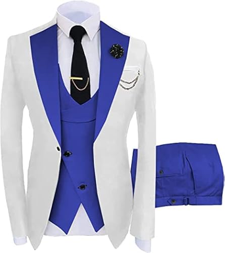 JinXuanYa Herren 3 Teilig Herren Anzug Slim Fit Schal Revers Blazer Smoking für Hochzeit Trauzeugen (Blazer+Weste+Hose) von JinXuanYa