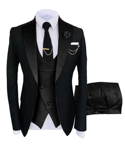 JinXuanYa Herren 3 Teilig Herren Anzug Slim Fit Schal Revers Blazer Smoking für Hochzeit Trauzeugen (Blazer+Weste+Hose) von JinXuanYa