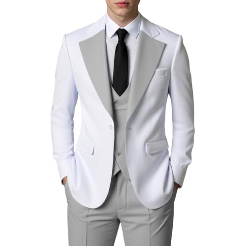 JinXuanYa Herren 3 Teilig Herren Anzug Slim Fit Schal Revers Blazer Smoking für Hochzeit Trauzeugen (Blazer+Weste+Hose) von JinXuanYa