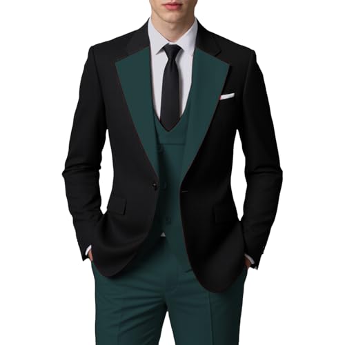 JinXuanYa Herren 3 Teilig Herren Anzug Slim Fit Schal Revers Blazer Smoking für Hochzeit Trauzeugen (Blazer+Weste+Hose) von JinXuanYa