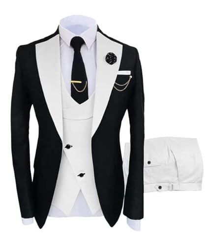 JinXuanYa Herren 3 Teilig Herren Anzug Slim Fit Schal Revers Blazer Smoking für Hochzeit Trauzeugen (Blazer+Weste+Hose) von JinXuanYa