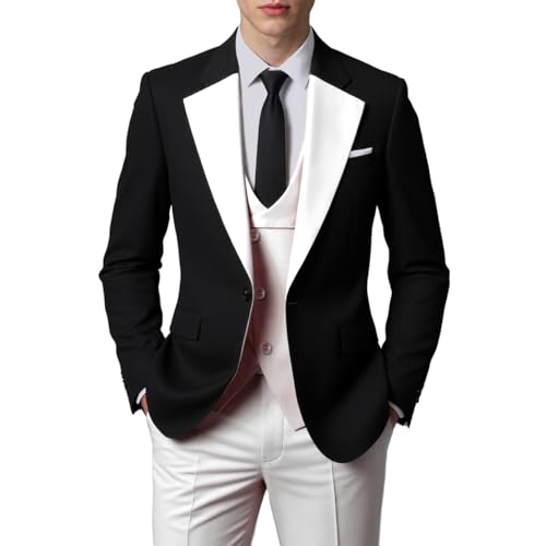 JinXuanYa Herren 3 Teilig Herren Anzug Slim Fit Schal Revers Blazer Smoking für Hochzeit Trauzeugen (Blazer+Weste+Hose) von JinXuanYa