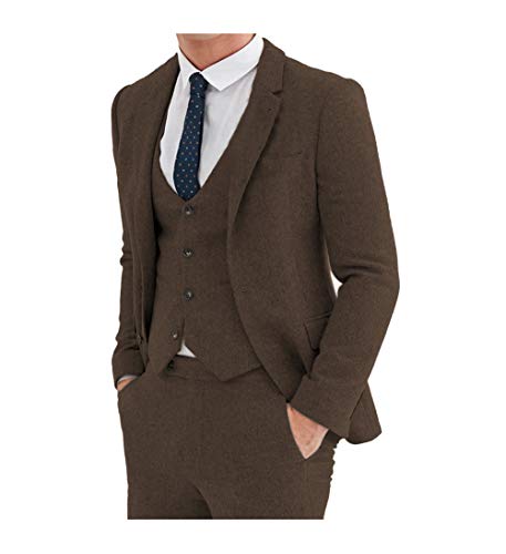 JinXuanYa Herren Anzug 3 Teilig Wolle Tweed Regular Fit Klassisch Fallendes Revers Sakko für Business Freizeit Hochzeit Trauzeugen(Anzugjacken+Anzughosen+Westen) von JinXuanYa