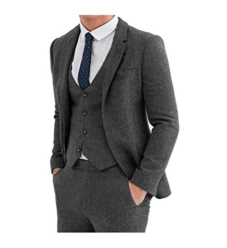 JinXuanYa Herren Anzug 3 Teilig Wolle Tweed Regular Fit Klassisch Fallendes Revers Sakko für Business Freizeit Hochzeit Trauzeugen(Anzugjacken+Anzughosen+Westen) von JinXuanYa