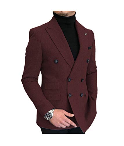JinXuanYa Tweed Jacken Burgund 52 Herren Zweireihig Formelle Sakko Oder Blazer für Herren Anzugjacken Slim fit Spitzes Revers Business oder Freizeit von JinXuanYa