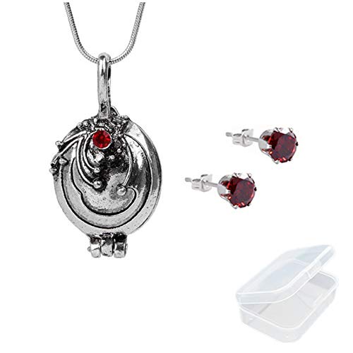 JinYu 2 Set Die Vampir-Tagebücher Elena Gilbert Eröffnung Vervain Medaillon Anhänger Halskette und rote Ohrringe mit transparenter Box von JinYu