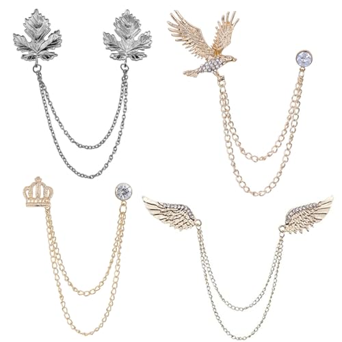 JinYu 4 Set Blatt Engel Flügel mit hängender Kette Brosche Krone hängende Kette Brosche Adler hängende Kette Brosche für Männer Frauen von JinYu
