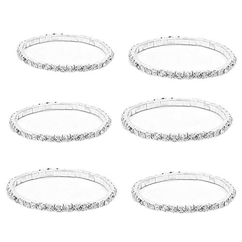 JinYu 6 Stück Straße 1 Reihen Kristalle Eingelegte gepflasterte Schmuck Stretch Elastische Armbänder Sparkle Silber Strass Stapelbare Stretch Armbänder für Frauen von JinYu