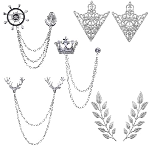 JinYu 7 Pcs Herren Brosche Krone Hängende Kette Brosche Stein Detaillierung mit Gravur Metall Kristall Brosche Anzug Stud Revers Pin Vintage Strass Brustnadel Hochzeit (Silber) von JinYu
