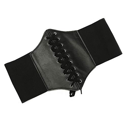 JinYu Damen Retro Elastic Steampunk Gürtel Kunstleder Gothic Taillengürtel,Schwarz von JinYu