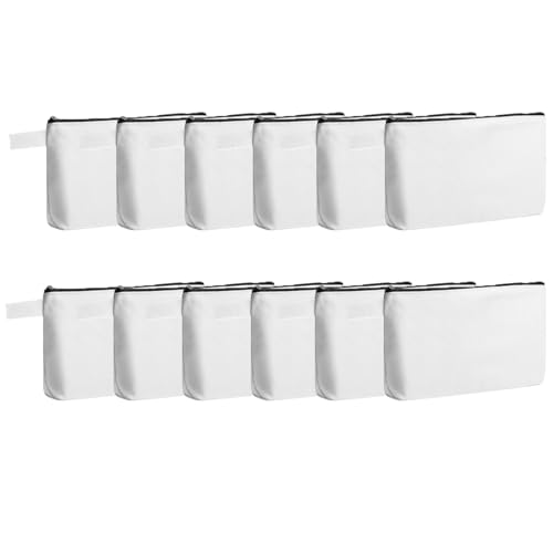 Jinavoty 12 Packung Leinwand Make-up Taschen Mehrzweck Leinwand Federmäppchen Zipper Pouch Segeltuch Taschen für Handwerk (Beige) von Jinavoty