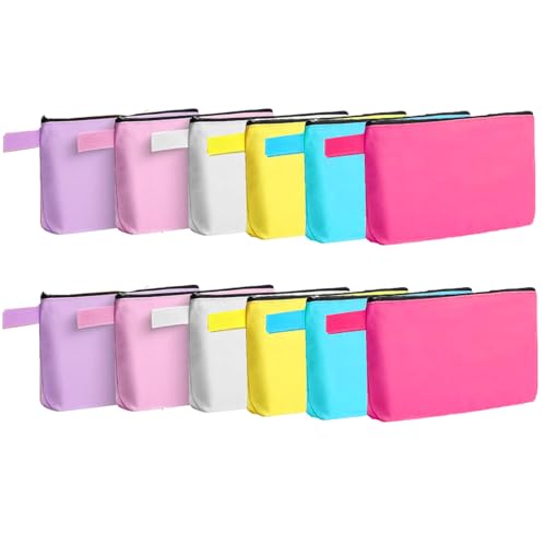 Jinavoty 12 Packung Leinwand Make-up Taschen Mehrzweck Leinwand Federmäppchen Zipper Pouch Segeltuch Taschen für Handwerk (Fresh Color) von Jinavoty