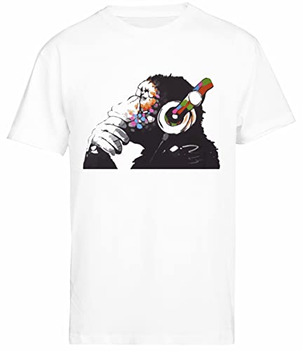 Banksy Banksy Dj Monkey Thinker Weißes Herren-T-Shirt Mit Kurzen Ärmeln von Jinbetee