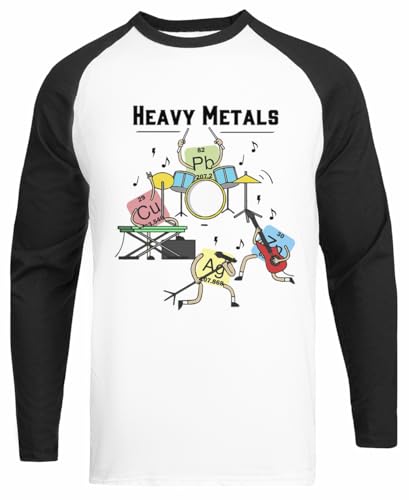 Heavy Metals Rock Chemistry Physics Periodic Table of Elements Weißes Unisex-Baseball-T-Shirt Schwarzes Ärmel-T-Shirt von Jinbetee