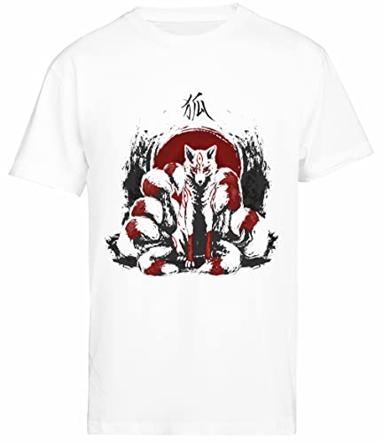 Japanischer Neunschwänziger Fuchs Kitsune Weißes Herren-T-Shirt Mit Kurzen Ärmeln von Jinbetee