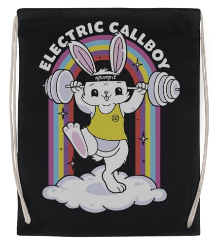 Jinbetee Pump It BunnySchwarzer Wiederverwendbarer Sportbeutel Aus Baumwolle von Jinbetee