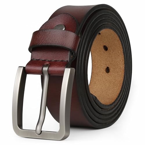 JingHao Gürtel Herren Leder 105-170cm Lässiger Jeansgürtel Lederguertel Herren Schwarz Braun 38mm Breite A18(110cm Fit für Taille 31"-33") von JingHao