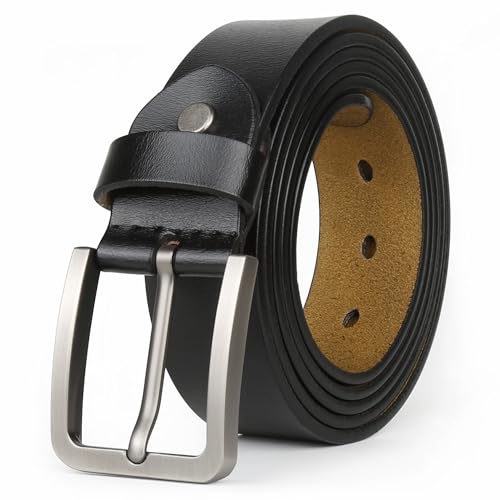 JingHao Gürtel Herren Leder 105-170cm Lässiger Jeansgürtel Lederguertel Herren Schwarz Braun 38mm Breite A18(110cm Fit für Taille 31"-33") von JingHao